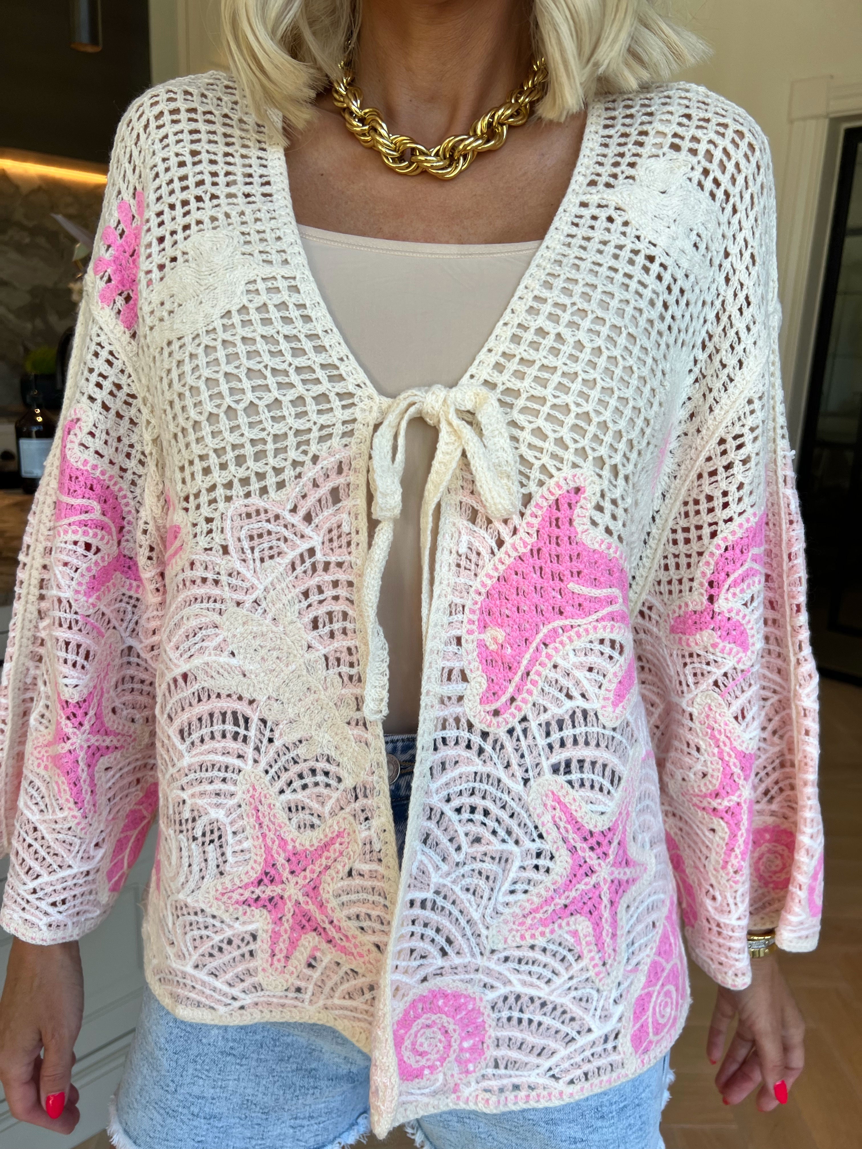 Diana - Hæklet bomulds cardigan med sommermotiver